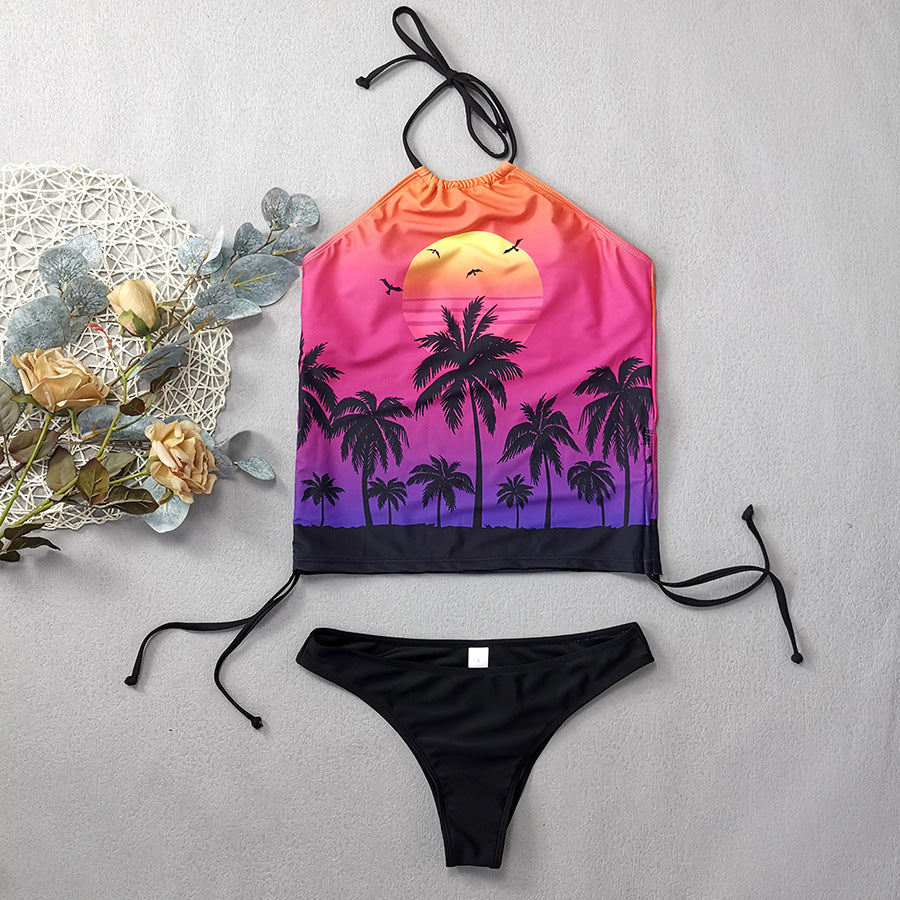 Wholesale Coconut Tree Print Tie-Strap Bikini